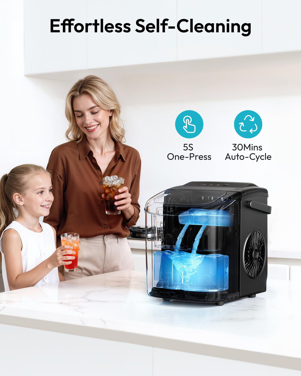 EUHOMY Countertop Ice Maker Machine with Handle, 26lbs in 24Hrs, 9 Ice Cubes Ready in 6 Mins, Auto-Cleaning Portable Ice Maker with Basket and Scoop, for Home/Kitchen/Camping/RV. (Black) Jansha Store