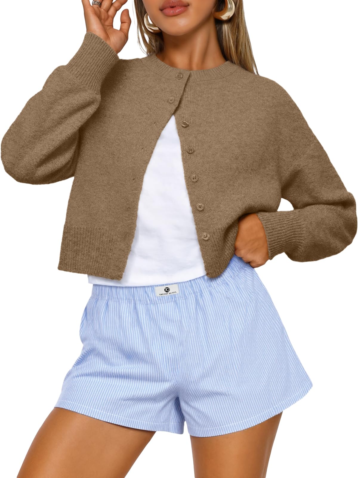 Trendy Queen Cropped Cardigan Sweaters for Women Fall Fashion Clothes 2026 Jansha Store