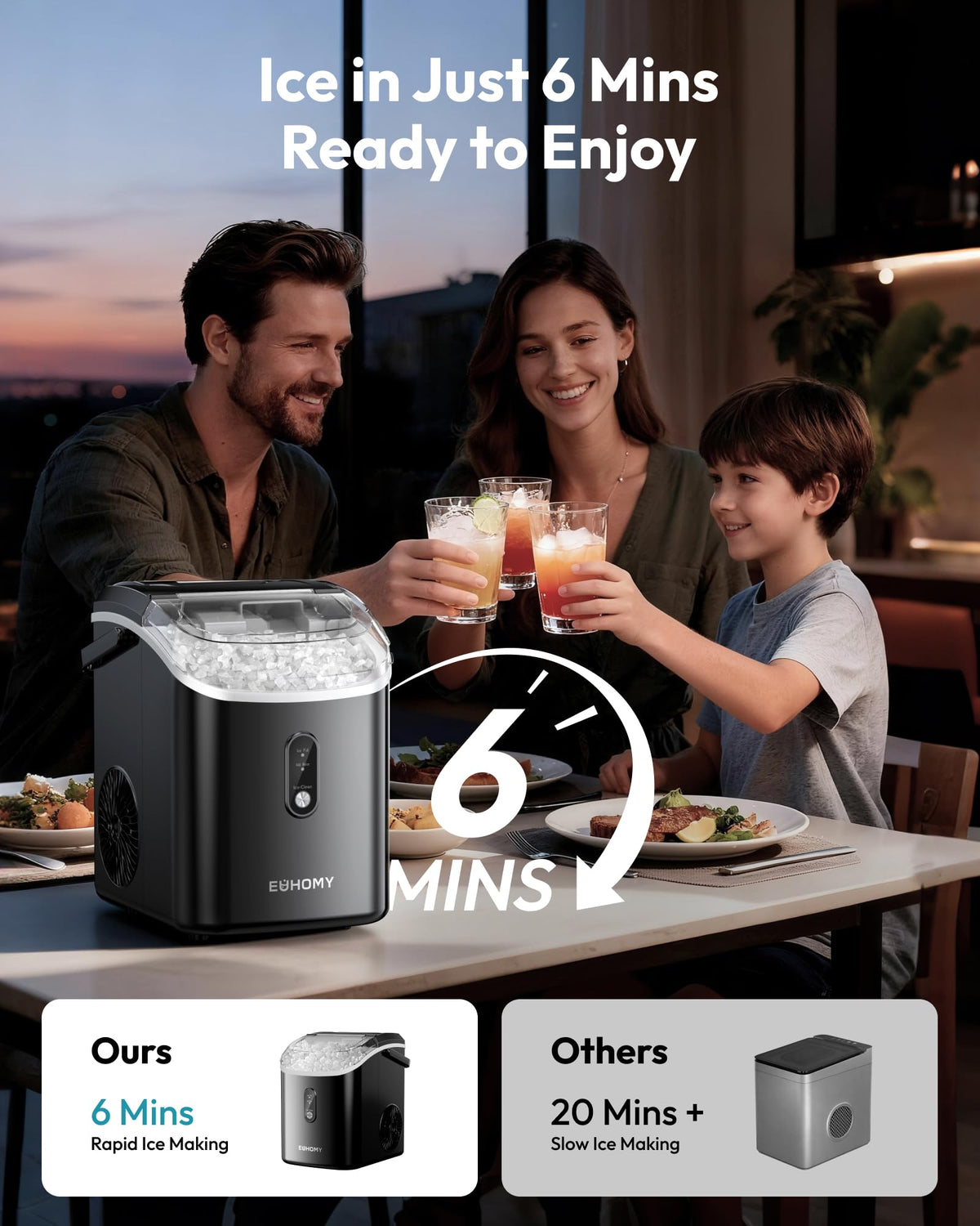 EUHOMY Nugget Ice Maker Countertop with Handle, 34lbs/24H Sonic Ice Maker Jansha Store