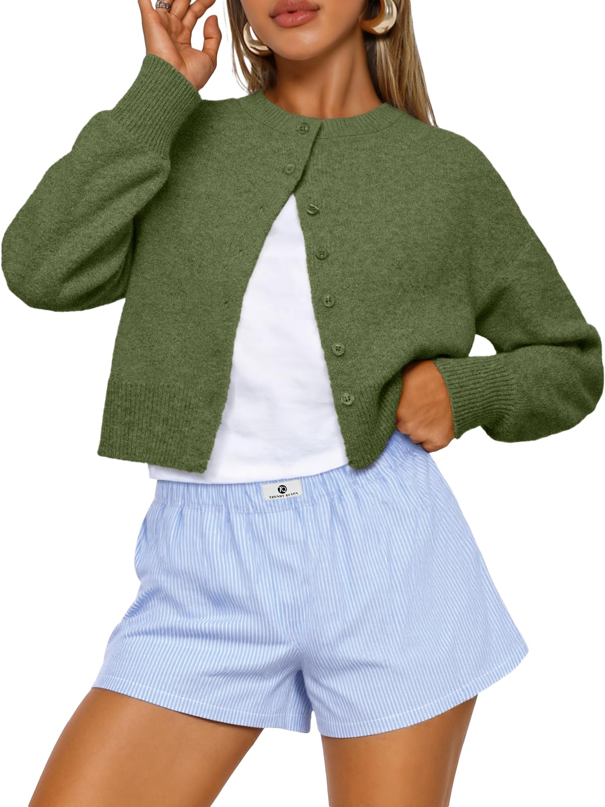 Trendy Queen Cropped Cardigan Sweaters for Women Fall Fashion Clothes 2026 Jansha Store