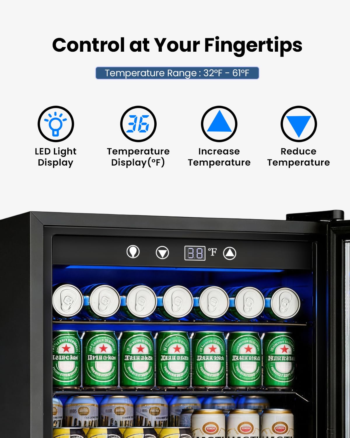 Feelfunn 3.2 Cu. Ft. Beverage Refrigerator, 126-Can Mini Fridge, 34-64°F Jansha Store