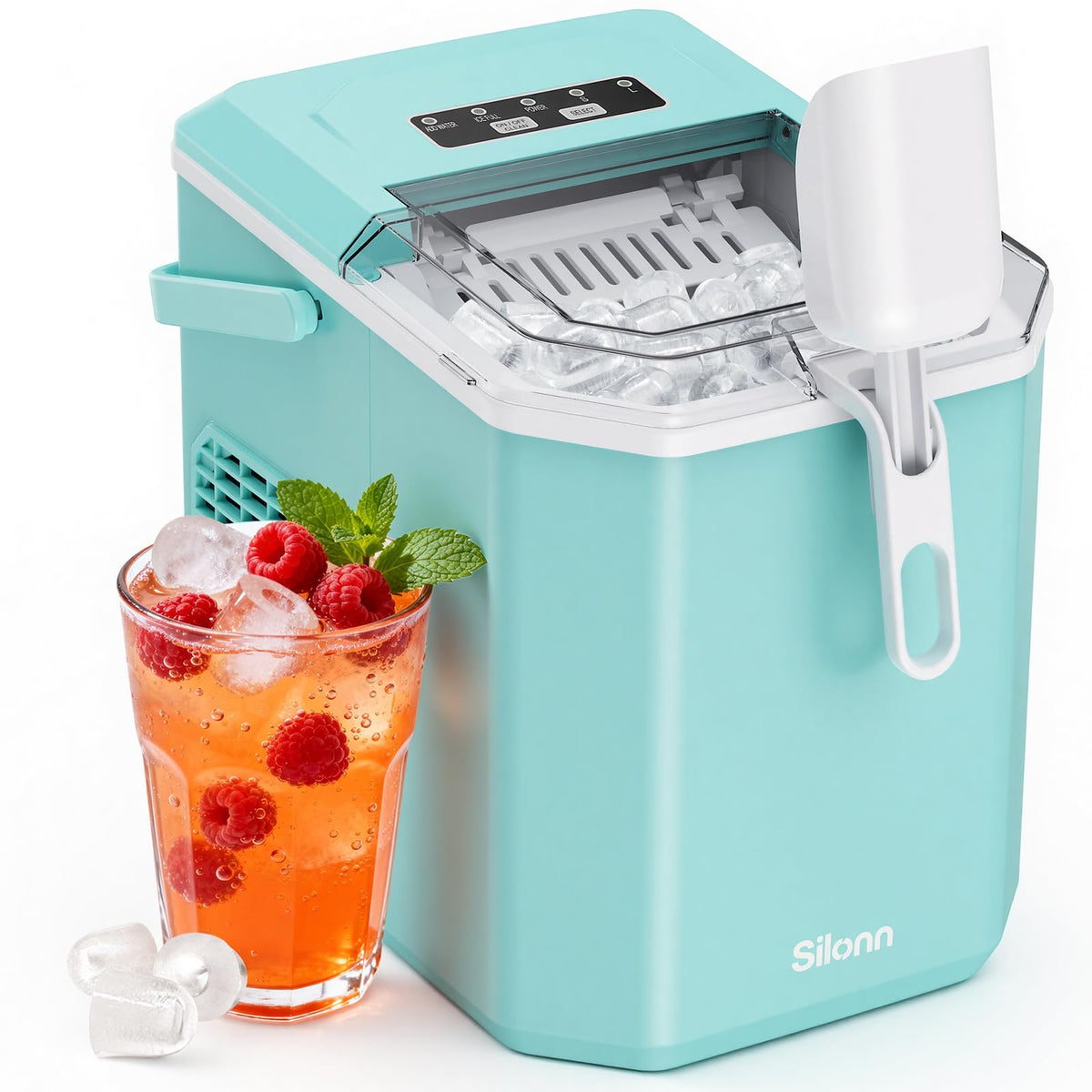 Silonn Ice Maker Countertop, Portable Ice Machine with Carry Handle, Self-Cleaning Ice Makers with Basket and Scoop, 9 Cubes in 6 Mins, 26 lbs per Day, Ideal for Home, Kitchen, Camping, RV Jansha Store