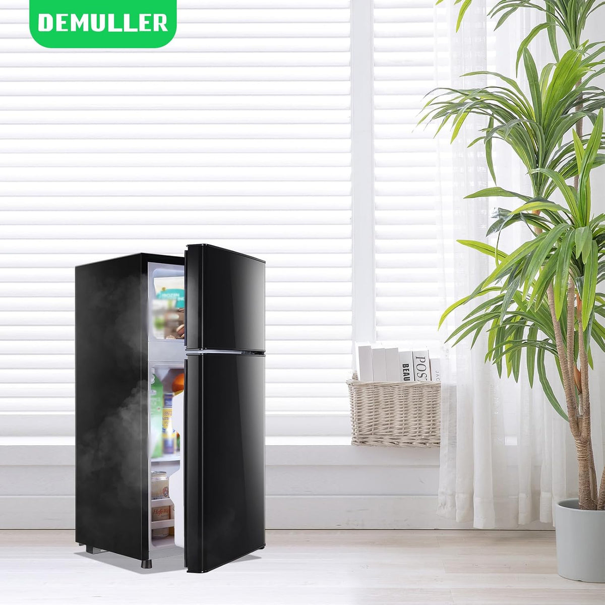 DEMULLER 45L Personal Double‑Door Mini Fridge With Freezer, Black Jansha Store