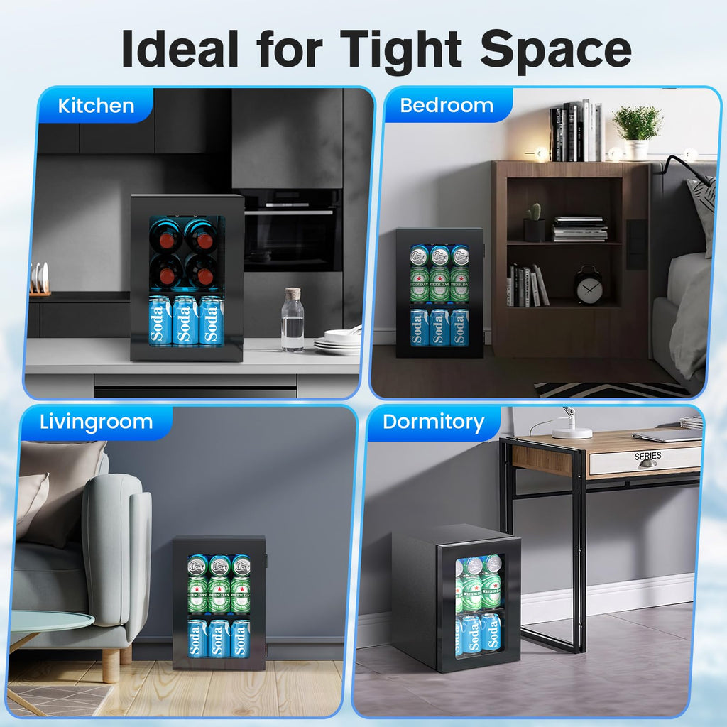 Electactic Mini Fridge 130 Can Beverage Refrigerator Cooler, 3.2 Cu.Ft Drink Fridge for Soda Wine Beer, Adjustable Temperature Control for Home Office, Black Jansha Store