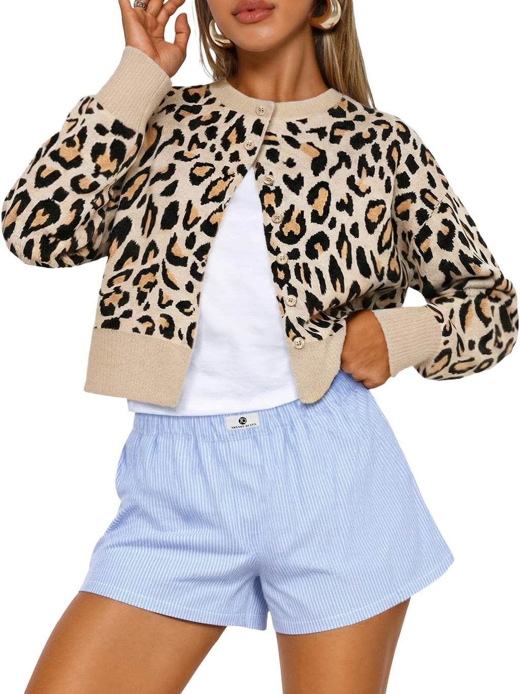Trendy Queen Cropped Cardigan Sweaters for Women Fall Fashion Clothes 2026 Jansha Store