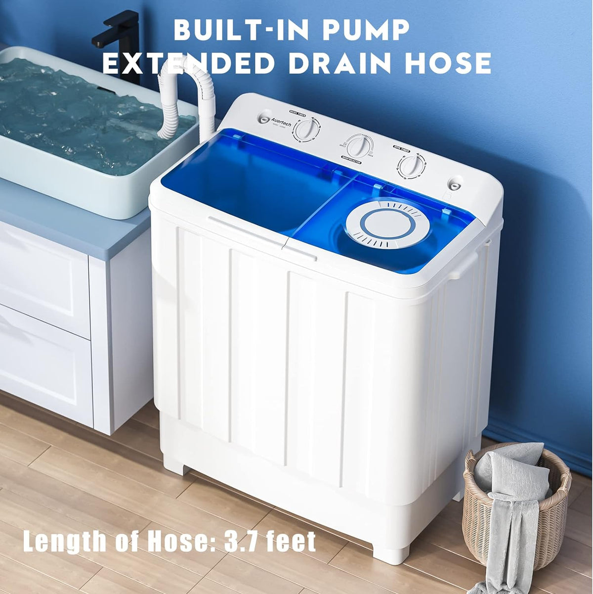 Auertech Portable Washing Machine, 28lbs Twin Tub Washer Mini Compact Laundry Machine with Drain Pump, Semi-automatic 18lbs Washer 10lbs Spinner Combo for Dorms, Apartments, RVs Jansha Store