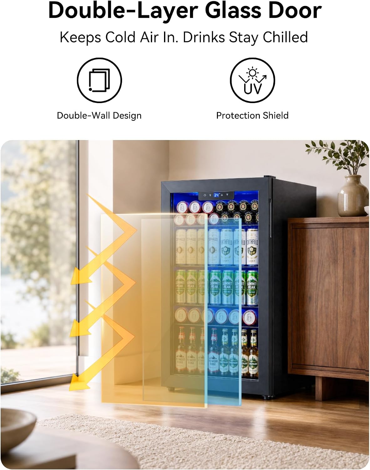 Feelfunn 3.2 Cu. Ft. Beverage Refrigerator, 126-Can Mini Fridge, 34-64°F Jansha Store