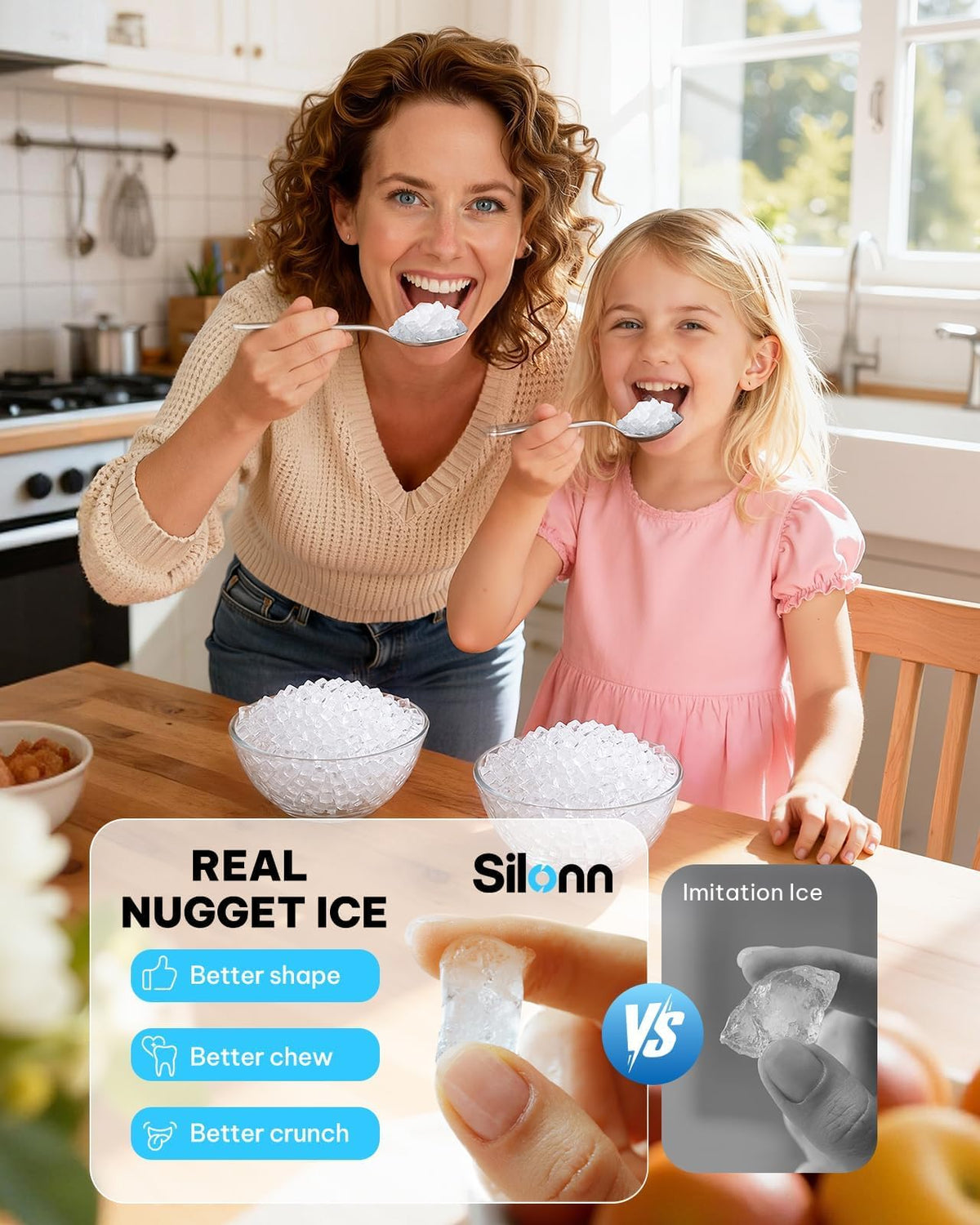 Silonn Nugget Ice Maker, Smart Countertop Ice Machine with APP & Voice Control, Self-Cleaning, 44lbs/24H Soft Chewable Sonic Ice, 3L Tank, for Home Kitchen & Party Jansha Store