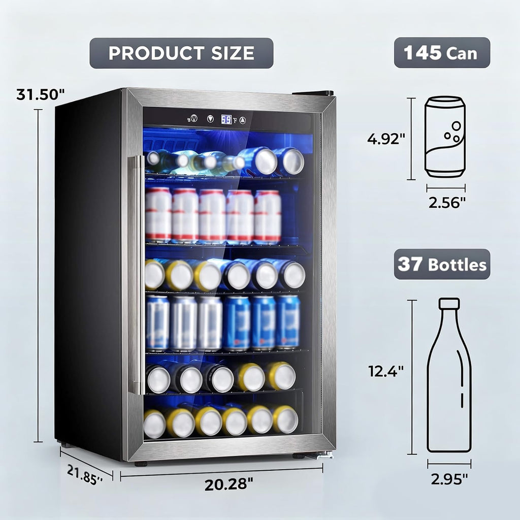 Electactic Mini Fridge 130 Can Beverage Refrigerator Cooler, 3.2 Cu.Ft Drink Fridge for Soda Wine Beer, Adjustable Temperature Control for Home Office, Black Jansha Store