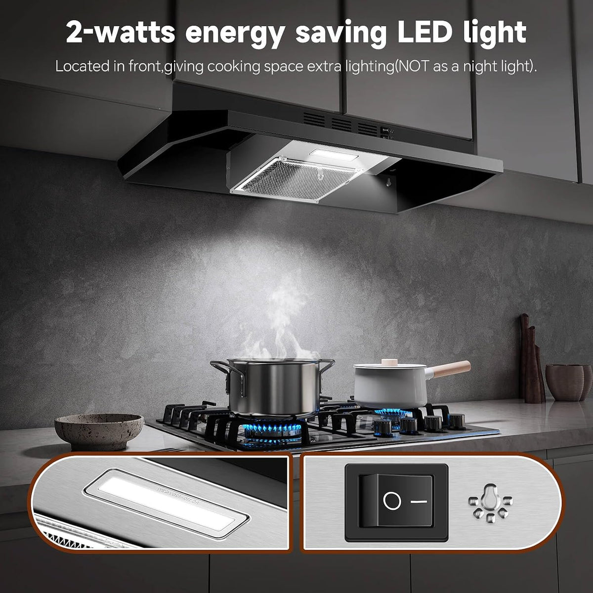 SNDOAS Black Range Hood 36 inch,Ductless Under Cabinet Range Hood Included Carbon Sponge Filter,Ducted Optional,Kitchen Hood 36 inch with 2 Vents,2 Speeds,Hard Wired Stove Vent Jansha Store