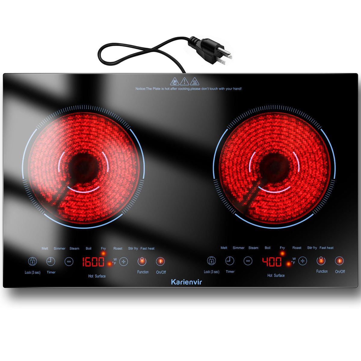 2 Burner Electric Cooktop 110V, 2000W, 24" Countertop & Built-in Jansha Store
