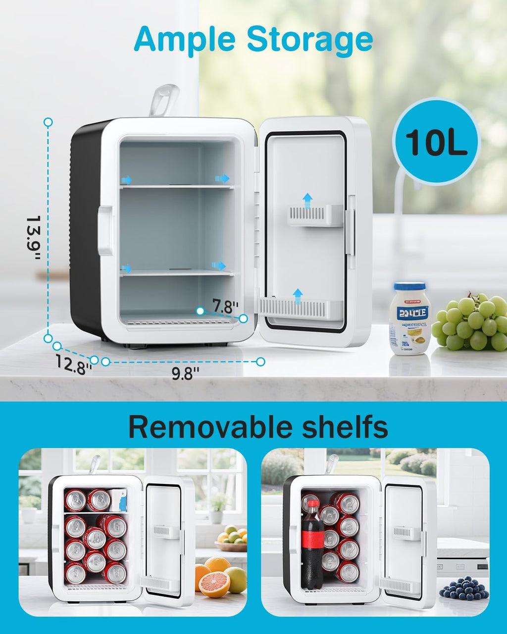 Antarctic Star Compact Mini Fridge, 10L Portable Small Refrigerator, 2.6 Gal Desktop Fridge with AC/DC Adapters, Small Cosmetics Cooler for Beverage, Food, Makeup, Bedroom, Office, Dorm, Black Jansha Store