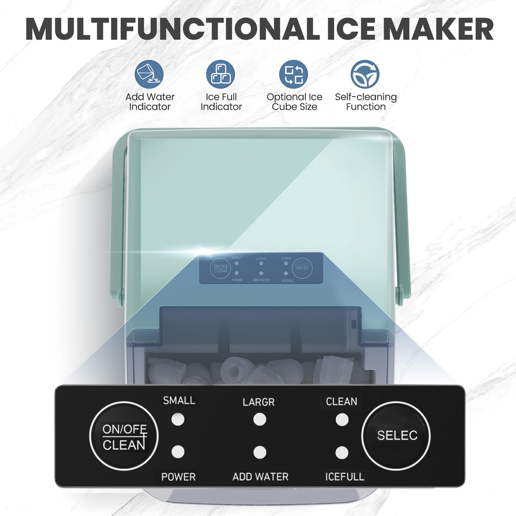 DUMOS Countertop Ice Maker with Handle, 26lbs/24H, Makes 9 Bullet Cubes in 6 Mins, Auto-Cleaning, Portable Ice Machine for Home Kitchen RV Camping, Green Jansha Store