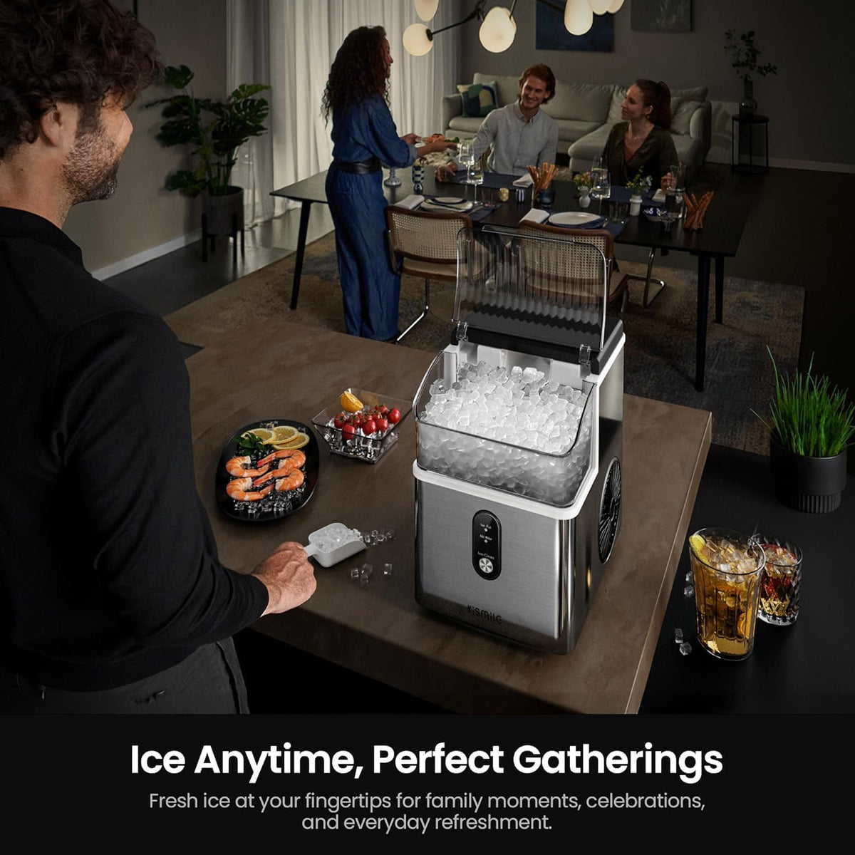 Kismile Nugget Ice Maker Countertop, 35 lbs/Day, Stainless Steel Jansha Store