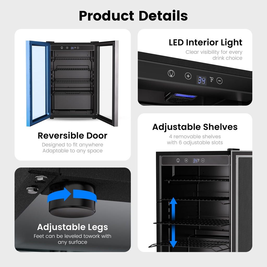 Feelfunn 3.2 Cu. Ft. Beverage Refrigerator, 126-Can Mini Fridge, 34-64°F Jansha Store