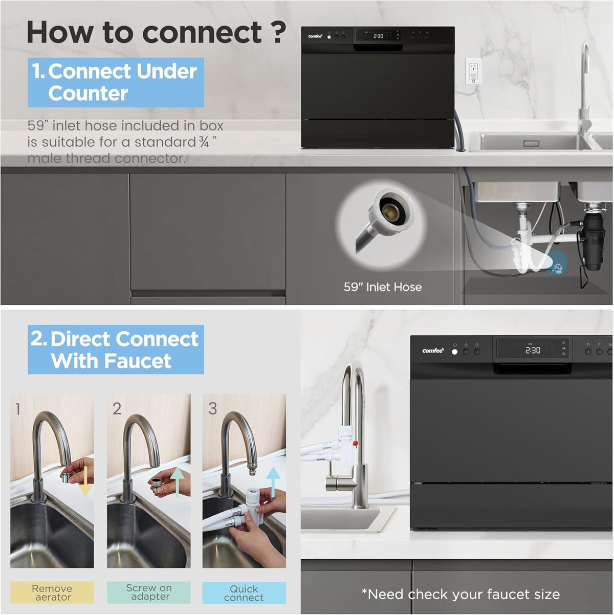 COMFEE’ Countertop Dishwasher, Energy Star Portable Dishwasher, 6 Place Settings & 8 Washing Programs, Speed, Baby-Care, ECO& Glass, Dish Washer for Dorm, RV& Apartment, Black Jansha Store