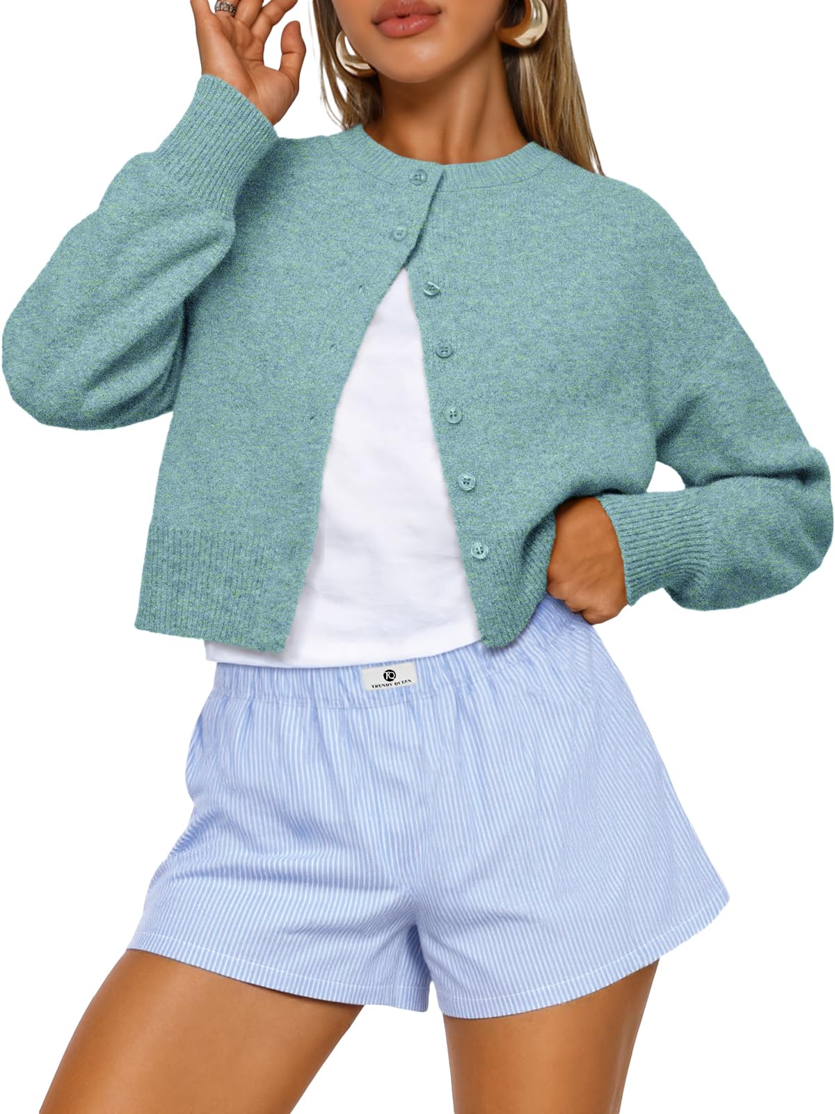 Trendy Queen Cropped Cardigan Sweaters for Women Fall Fashion Clothes 2026 Jansha Store