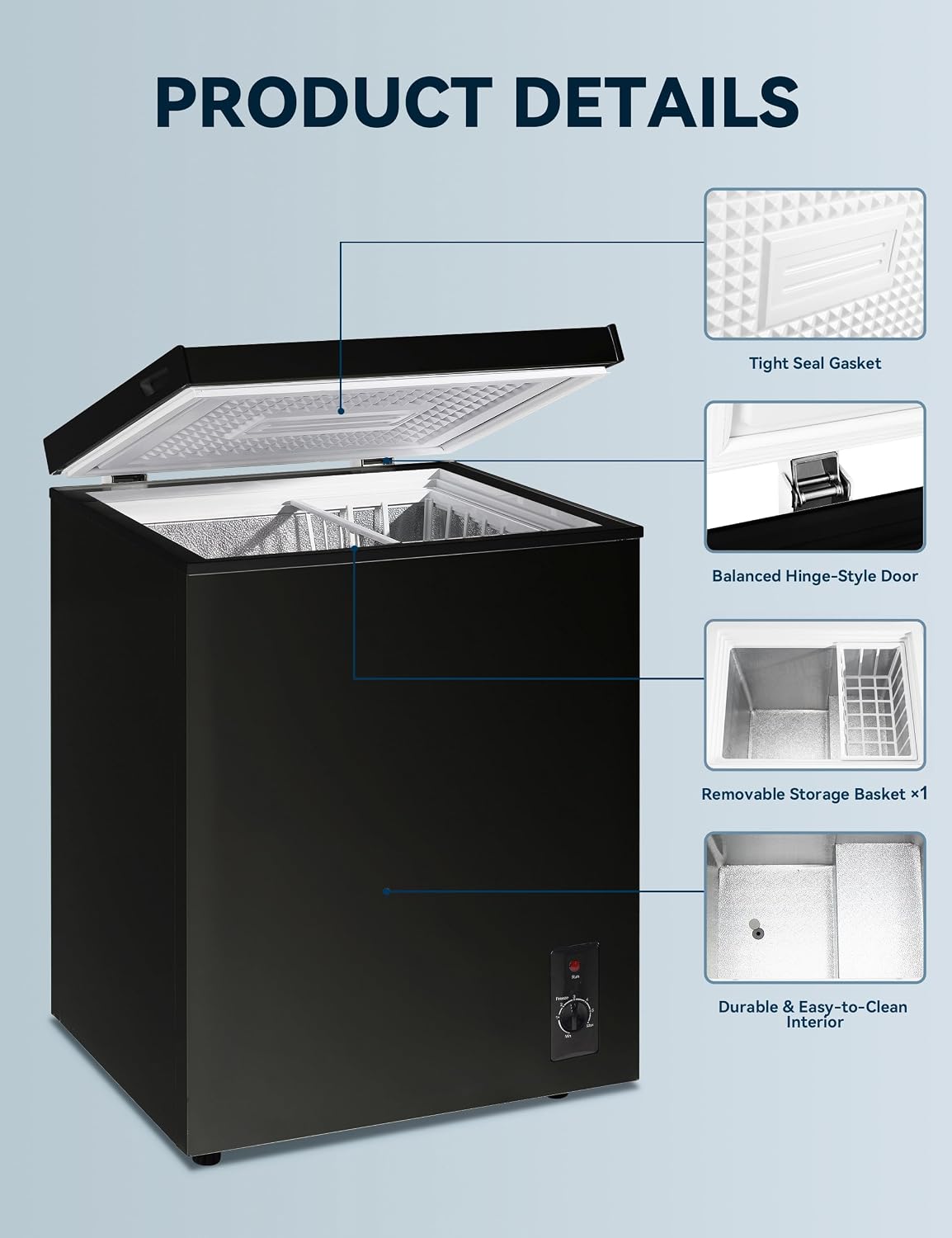 7.0 Cu Ft Chest Freezer - Energy Saving Quiet Top Open Door Mini Freezer Adjustable 6 Thermostat - Compact Small Deep Freezer w/Removable Basket and Defrost Water Drain for Home/Apartment/Garage Jansha Store