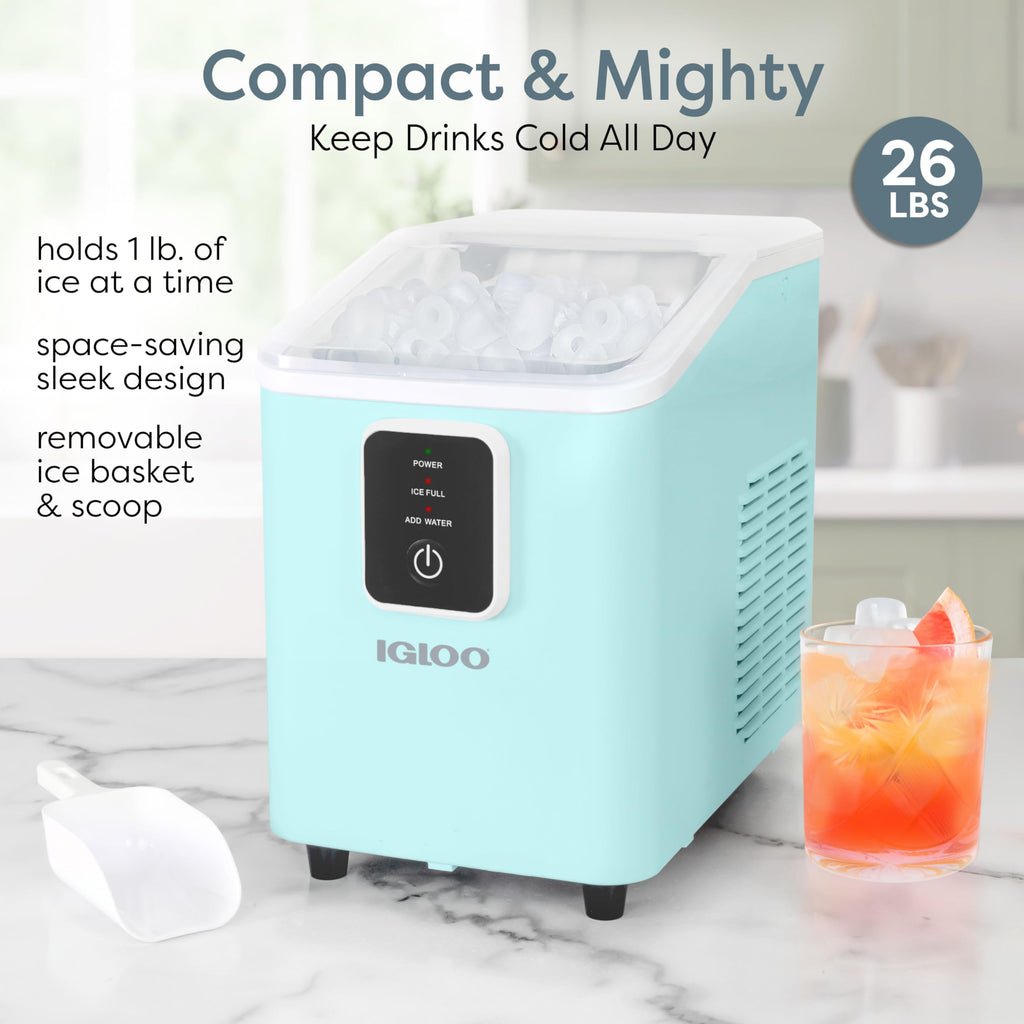 Igloo Portable Ice Maker with Scoop - Ice Maker with LED Control Panel & 1.5 Quart Water Tank - Stainless Ice Cube Maker Produces 26 Lbs. of Ice in 24 Hours with 9 Large or Small Cubes in 7 Minutes Jansha Store