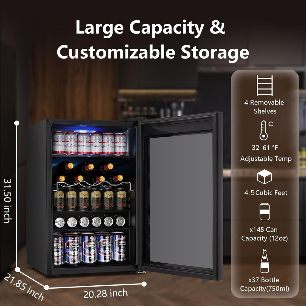 Electactic Mini Fridge 130 Can Beverage Refrigerator Cooler, 3.2 Cu.Ft Drink Fridge for Soda Wine Beer, Adjustable Temperature Control for Home Office, Black Jansha Store