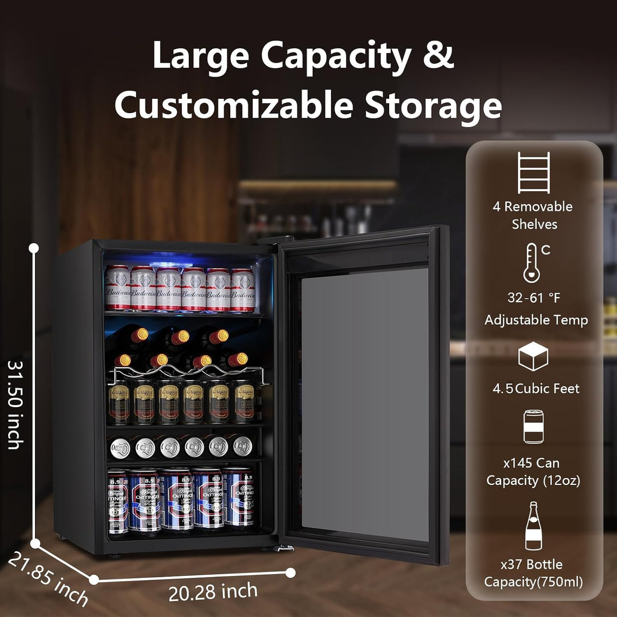 Electactic Mini Fridge 130 Can Beverage Refrigerator Cooler, 3.2 Cu.Ft Drink Fridge for Soda Wine Beer, Adjustable Temperature Control for Home Office, Black Jansha Store