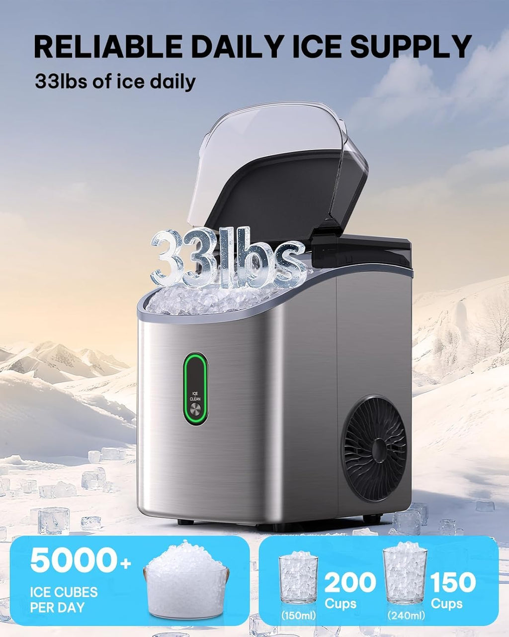 Silonn Ice Maker Countertop, 8 Bullet Ice Cubes in 6 Mins, 26.5 Lbs per Day, 2 Size Options, Self-Cleaning & Portable for Kitchen, Office, Party, RV Camping Jansha Store