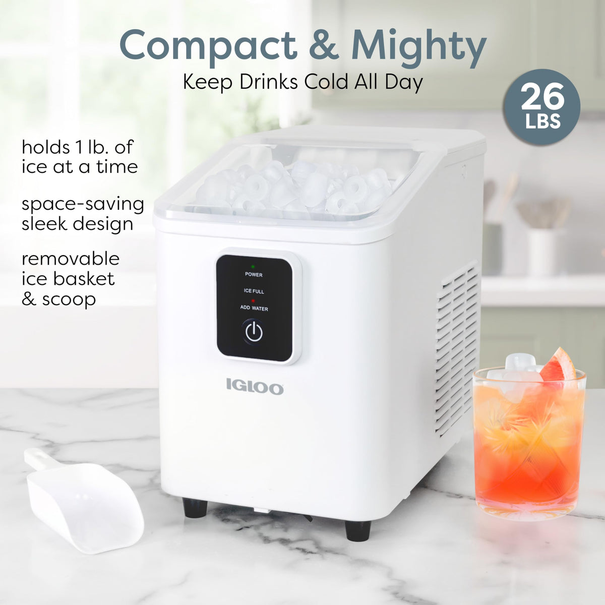 Igloo Portable Ice Maker with Scoop - Ice Maker with LED Control Panel & 1.5 Quart Water Tank - Stainless Ice Cube Maker Produces 26 Lbs. of Ice in 24 Hours with 9 Large or Small Cubes in 7 Minutes Jansha Store