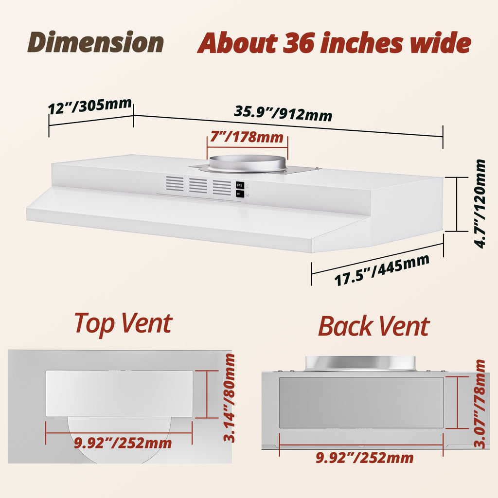 FIREGAS Range Hood 30 inch Under Cabinet, White Range Hood, Kitchen Hood Jansha Store