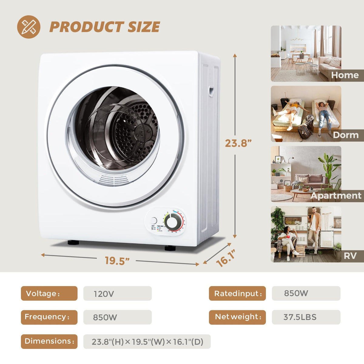 3.5 Cu. Ft. Protable Clothes Dryers with LED Control Jansha Store