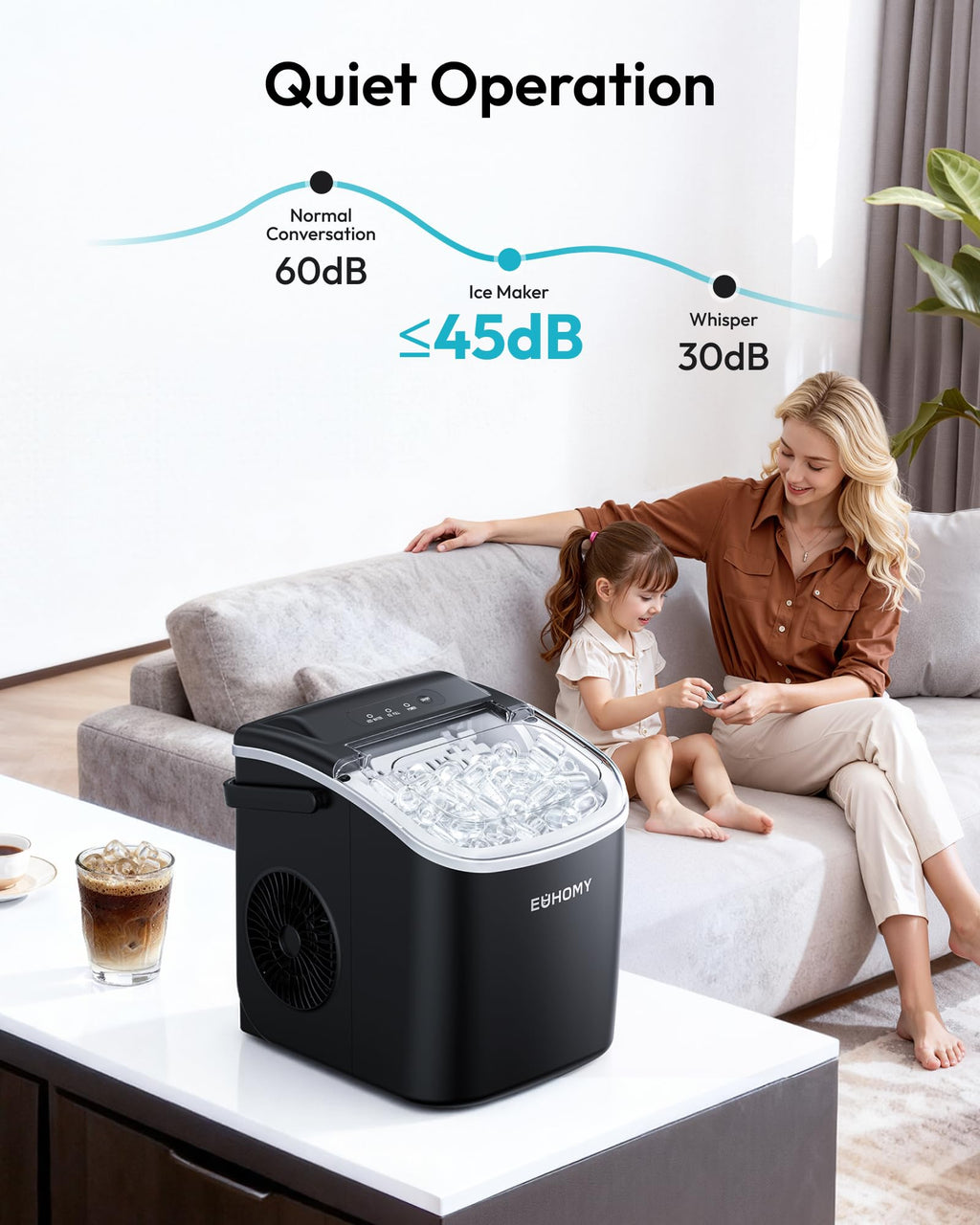 EUHOMY Countertop Ice Maker Machine with Handle, 26lbs in 24Hrs, 9 Ice Cubes Ready in 6 Mins, Auto-Cleaning Portable Ice Maker with Basket and Scoop, for Home/Kitchen/Camping/RV. (Black) Jansha Store