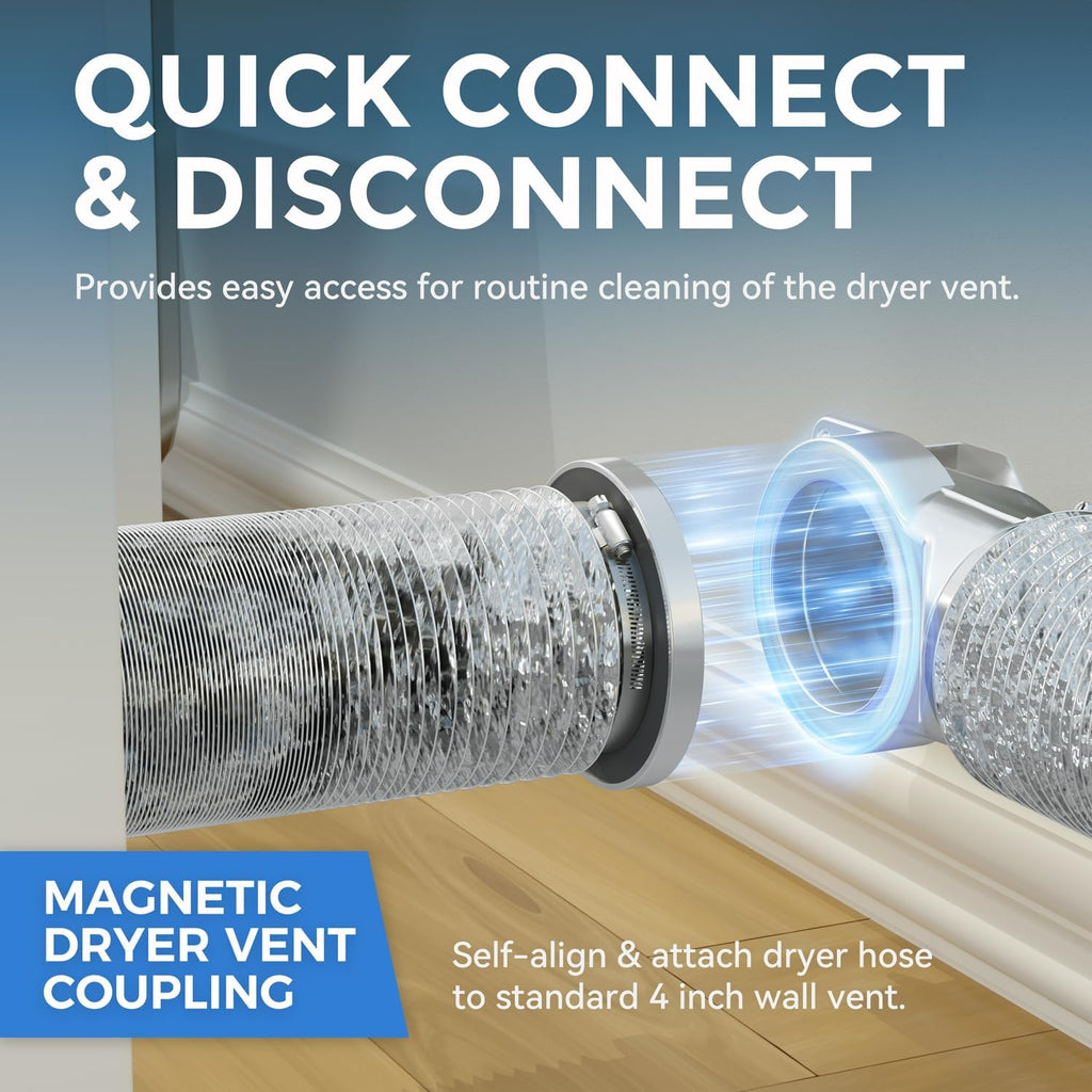 Magnetic Dryer Vent Coupling DV90 Airtight Seal Dryer Vent Connector Kit Easy to Clean Quick Connector Including a 2.6ft 4" Duct and two Clamps Jansha Store