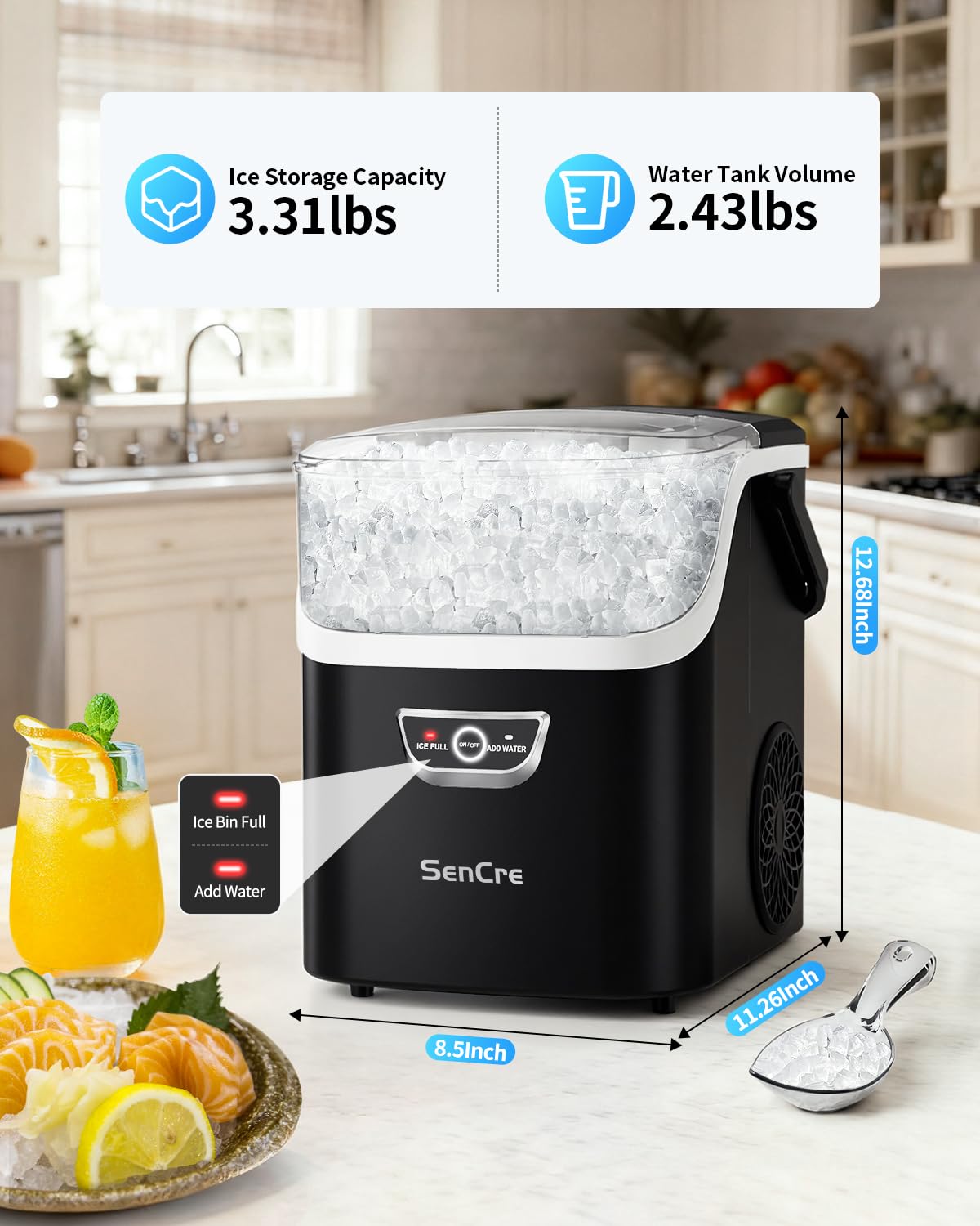 Nugget Ice Maker with Handle 40lbs/Day Countertop Ice Maker Soft Ice Jansha Store
