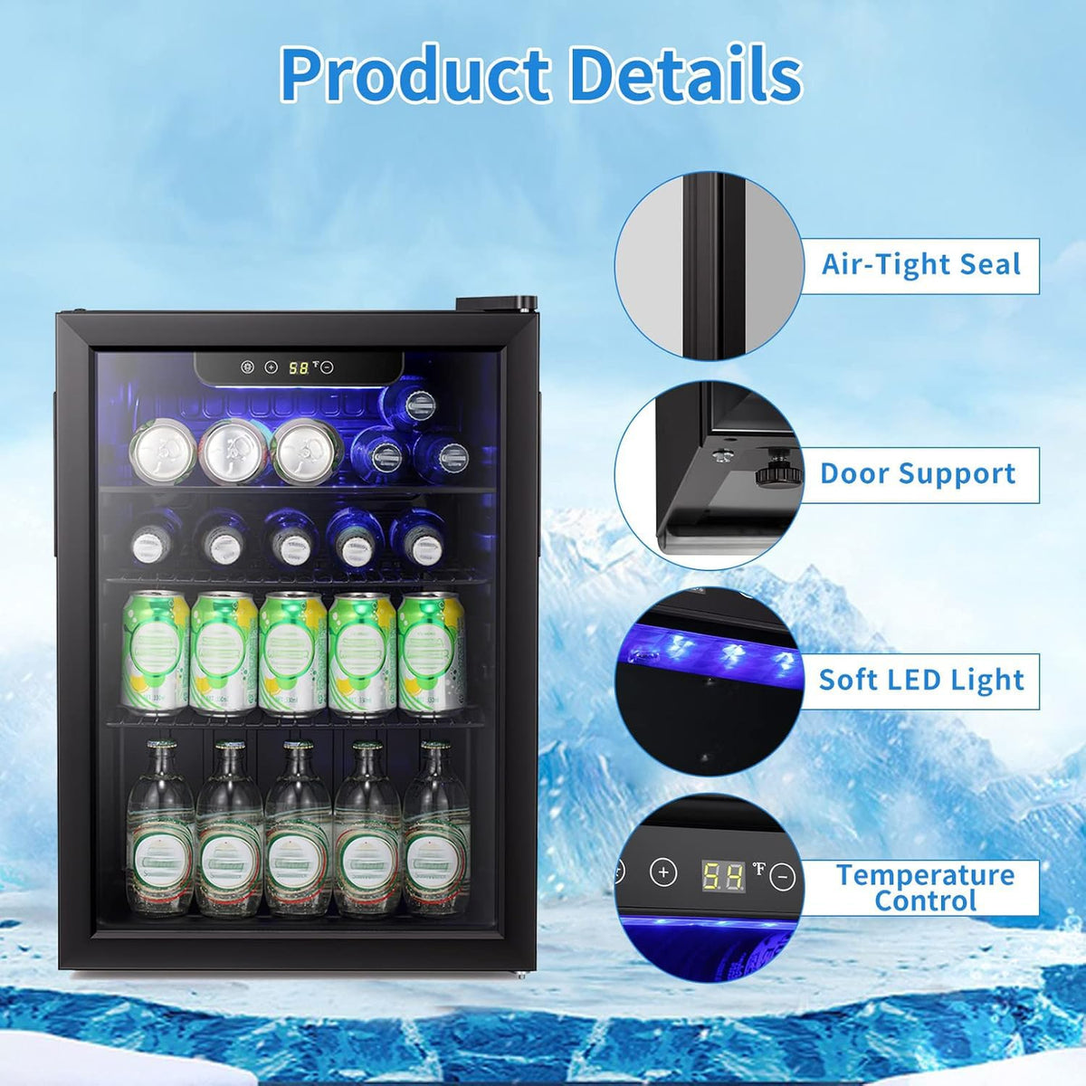 Antarctic Star Beverage Refrigerator Cooler 68 Can, Mini Fridge with Glass Door for Beer Drinks Wine,Freestanding Small Fridge with Electronic Temperature Control for Home and Bar,1.7 cu.ft Jansha Store