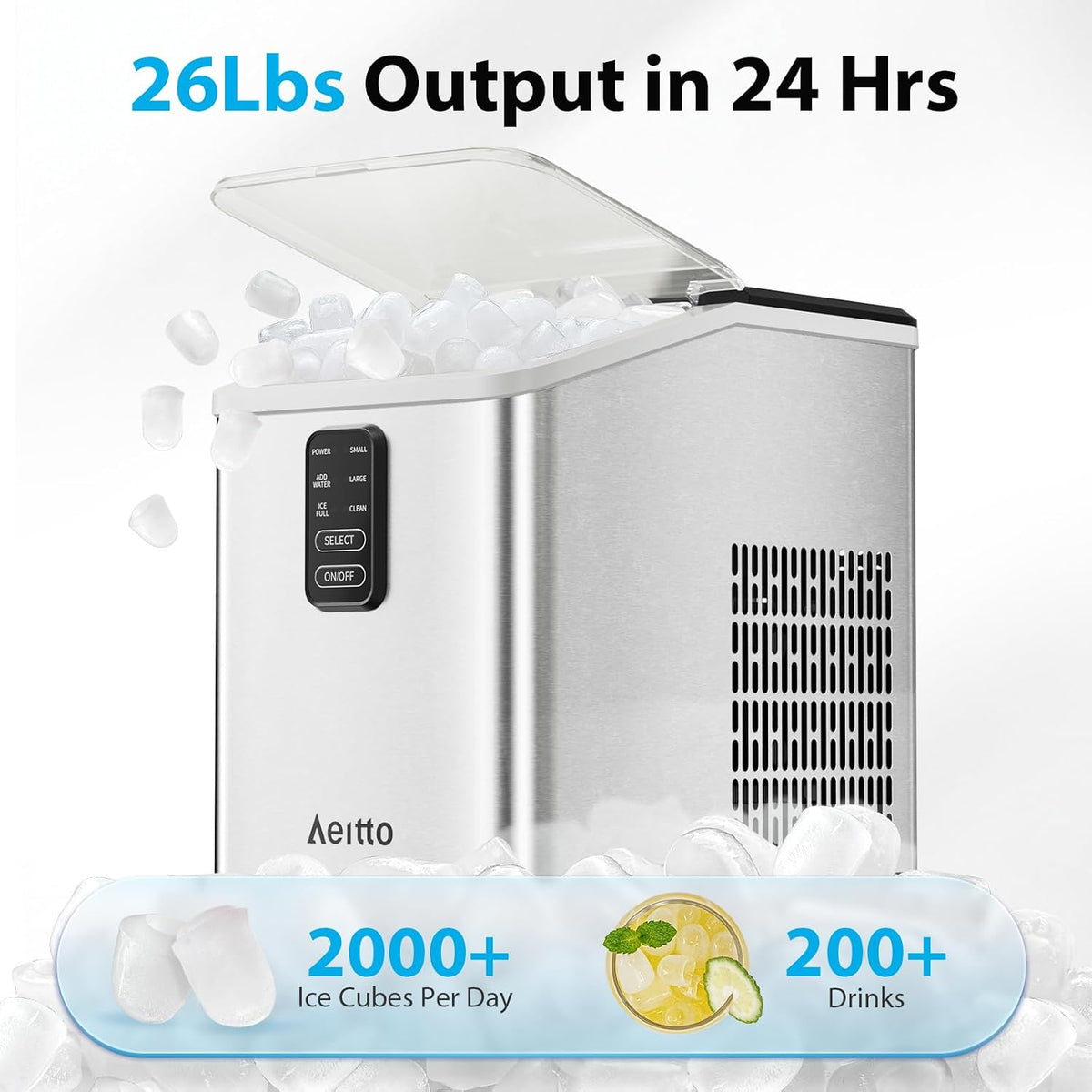 Aeitto Ice Maker Countertop 26lbs/24H Ice Makers Ready in 6-Min 8 Ice Cubes Jansha Store