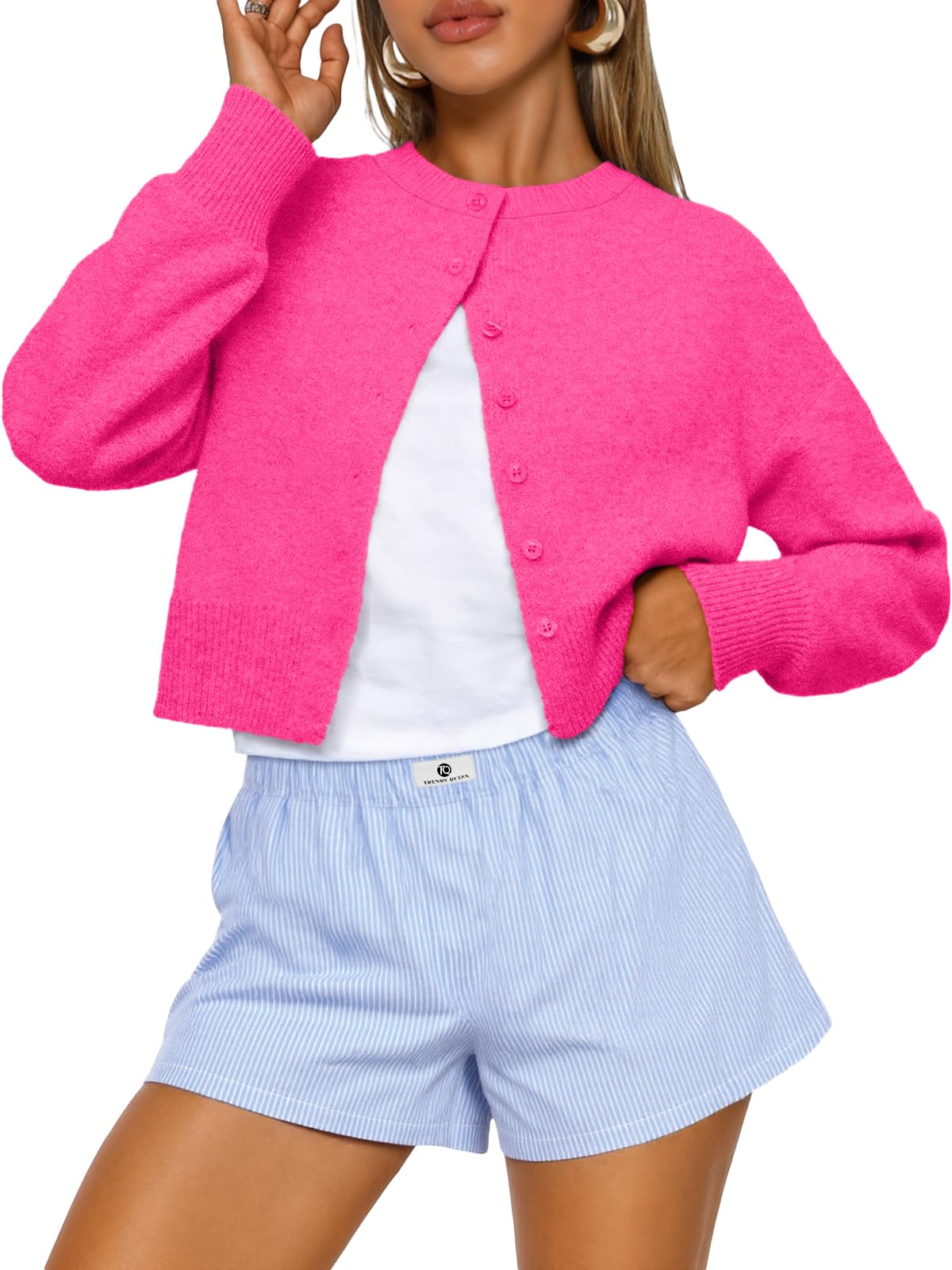 Trendy Queen Cropped Cardigan Sweaters for Women Fall Fashion Clothes 2026 Jansha Store