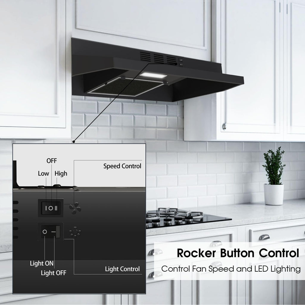 Range Hood 30 inch Under Cabinet, Stainless Steel Kitchen Vent Hood 280CFM, Built-in Kitchen Stove Hood w/Rocker Button Control, Ducted/Ductless Convertible Duct, 2 Speeds Fan, Bright LED Light Jansha Store