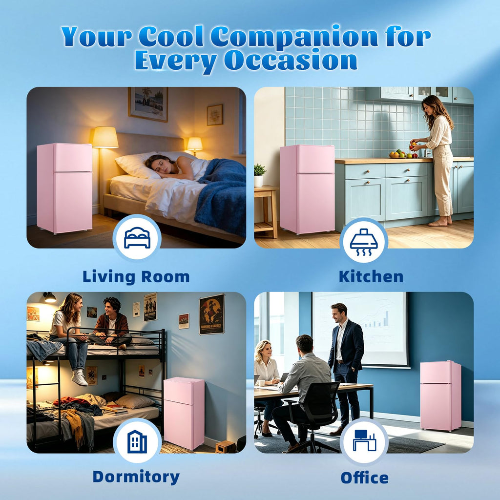 DEMULLER 45L Personal Double‑Door Mini Fridge With Freezer, Black Jansha Store