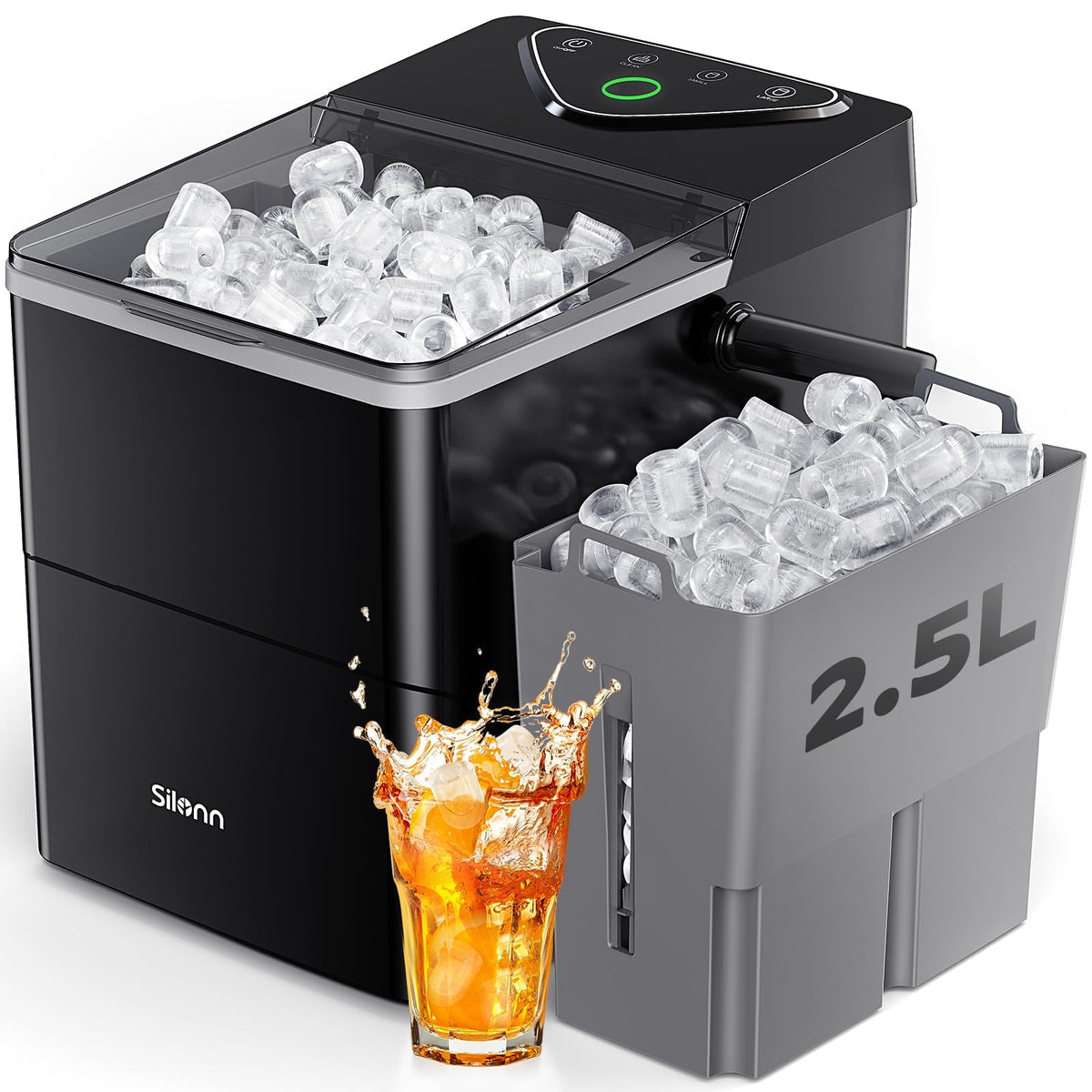 Silonn Nugget Ice Maker Countertop, Pellet Ice Machine with Self-Cleaning Function, Sonic Ice Maker Produces 36lbs of Chewable Ice in 24 Hours, Ideal for Home Kitchen and Office (Stainless Steel) Jansha Store