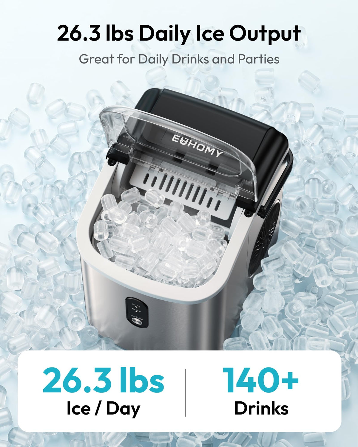 EUHOMY Countertop Ice Maker Machine with Handle, 26lbs in 24Hrs, 9 Ice Cubes Ready in 6 Mins, Auto-Cleaning Portable Ice Maker with Basket and Scoop, for Home/Kitchen/Camping/RV. (Black) Jansha Store