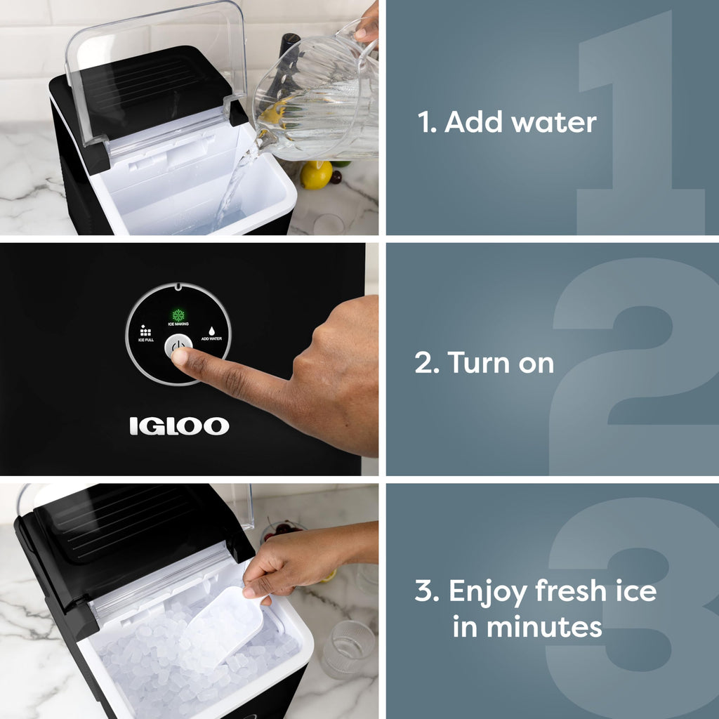 Igloo Portable Ice Maker with Scoop - Ice Maker with LED Control Panel & 1.5 Quart Water Tank - Stainless Ice Cube Maker Produces 26 Lbs. of Ice in 24 Hours with 9 Large or Small Cubes in 7 Minutes Jansha Store