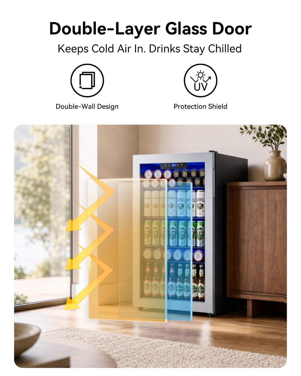 Feelfunn 3.2 Cu. Ft. Beverage Refrigerator, 126-Can Mini Fridge, 34-64°F Jansha Store