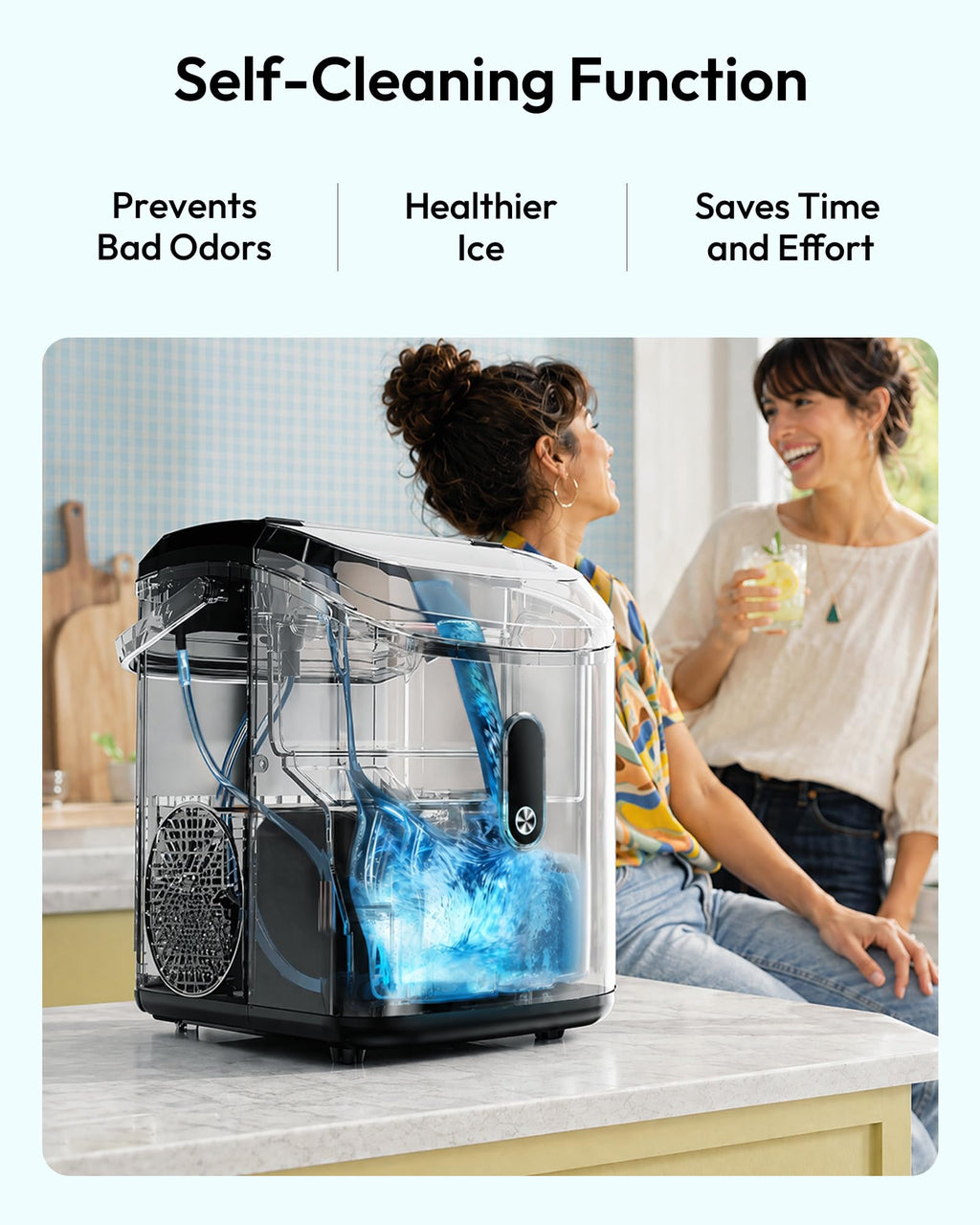 EUHOMY Nugget Ice Maker Countertop with Handle, Ready in 6 Mins, 34lbs Per Day, Removable Top Cover, Auto-Cleaning, Portable Sonic Ice Maker with Basket and Scoop, for Home/Party/RV/Camping (Black) Jansha Store