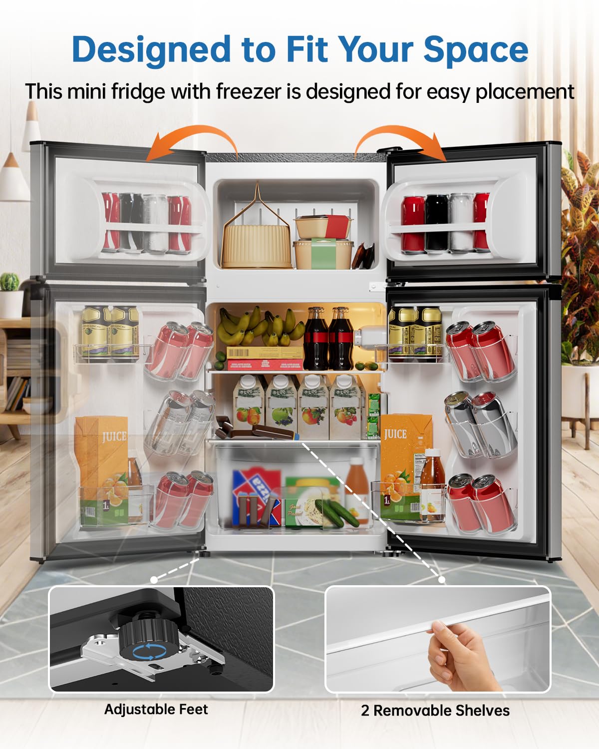 3.2 Cu Ft Mini Fridge with Freezer, Single Door Upright Freezer Jansha Store