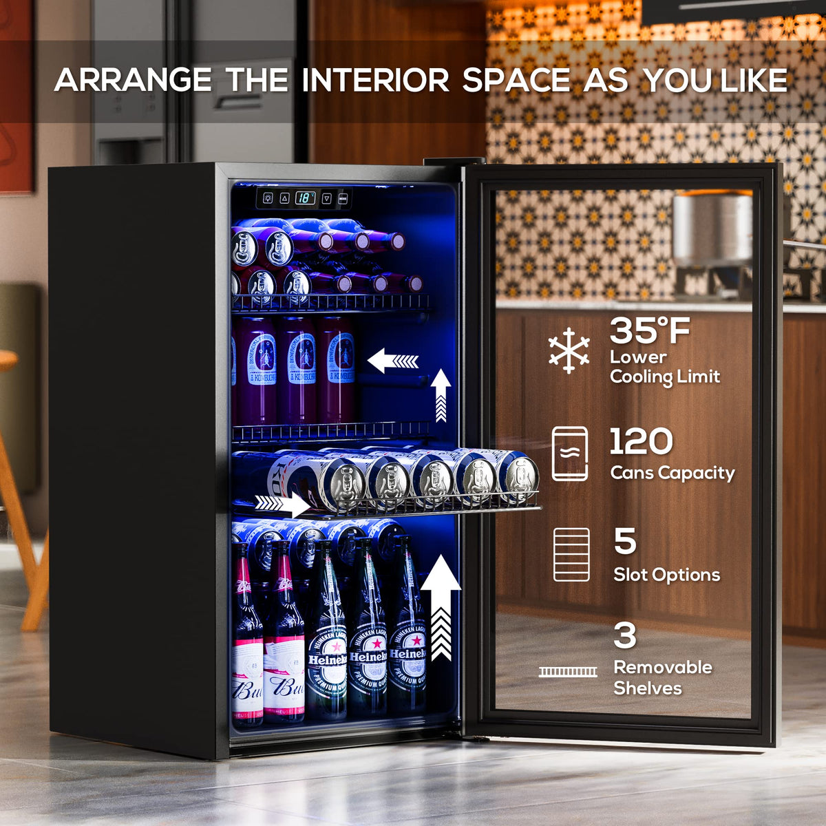 130 Can Beverage Refrigerator, 3.2 Cu.Ft Mini Fridge Beverage Cooler Jansha Store