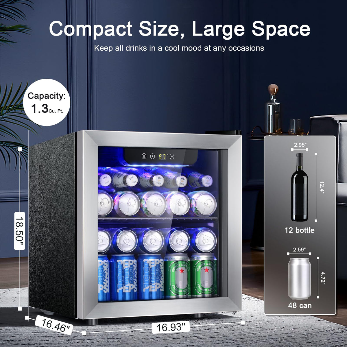 Antarctic Star Beverage Refrigerator Cooler 68 Can, Mini Fridge with Glass Door for Beer Drinks Wine,Freestanding Small Fridge with Electronic Temperature Control for Home and Bar,1.7 cu.ft Jansha Store