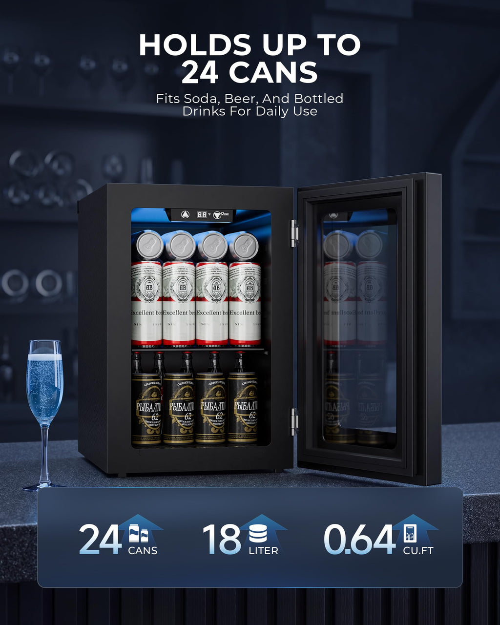 130 Can Beverage Refrigerator, 3.2 Cu.Ft Mini Fridge Beverage Cooler Jansha Store