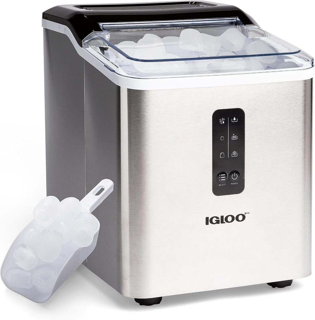 Igloo Portable Ice Maker with Scoop - Ice Maker with LED Control Panel & 1.5 Quart Water Tank - Stainless Ice Cube Maker Produces 26 Lbs. of Ice in 24 Hours with 9 Large or Small Cubes in 7 Minutes Jansha Store