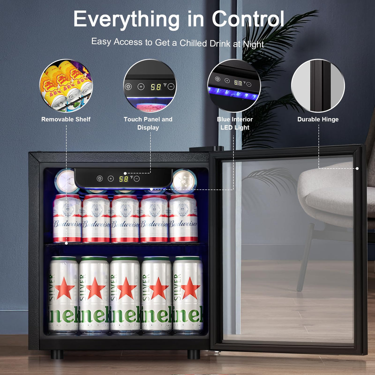 Antarctic Star Beverage Refrigerator Cooler 68 Can, Mini Fridge with Glass Door for Beer Drinks Wine,Freestanding Small Fridge with Electronic Temperature Control for Home and Bar,1.7 cu.ft Jansha Store