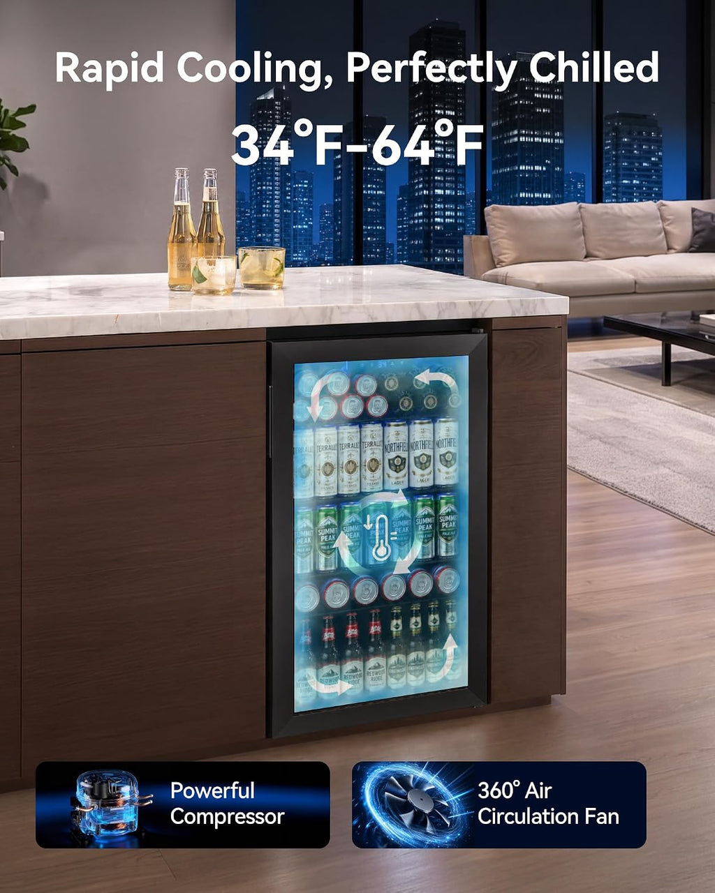 Feelfunn 3.2 Cu. Ft. Beverage Refrigerator, 126-Can Mini Fridge, 34-64°F Jansha Store