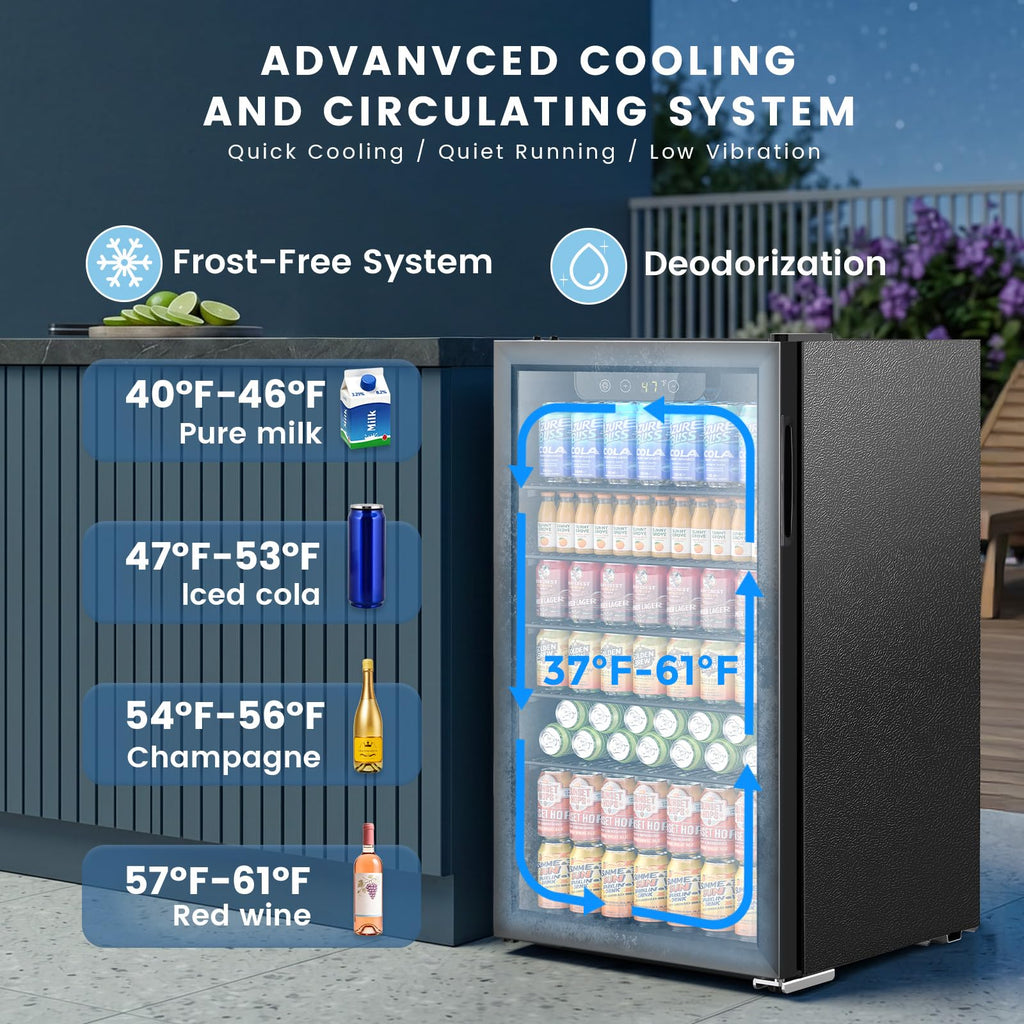 Electactic Mini Fridge 130 Can Beverage Refrigerator Cooler, 3.2 Cu.Ft Drink Fridge for Soda Wine Beer, Adjustable Temperature Control for Home Office, Black Jansha Store